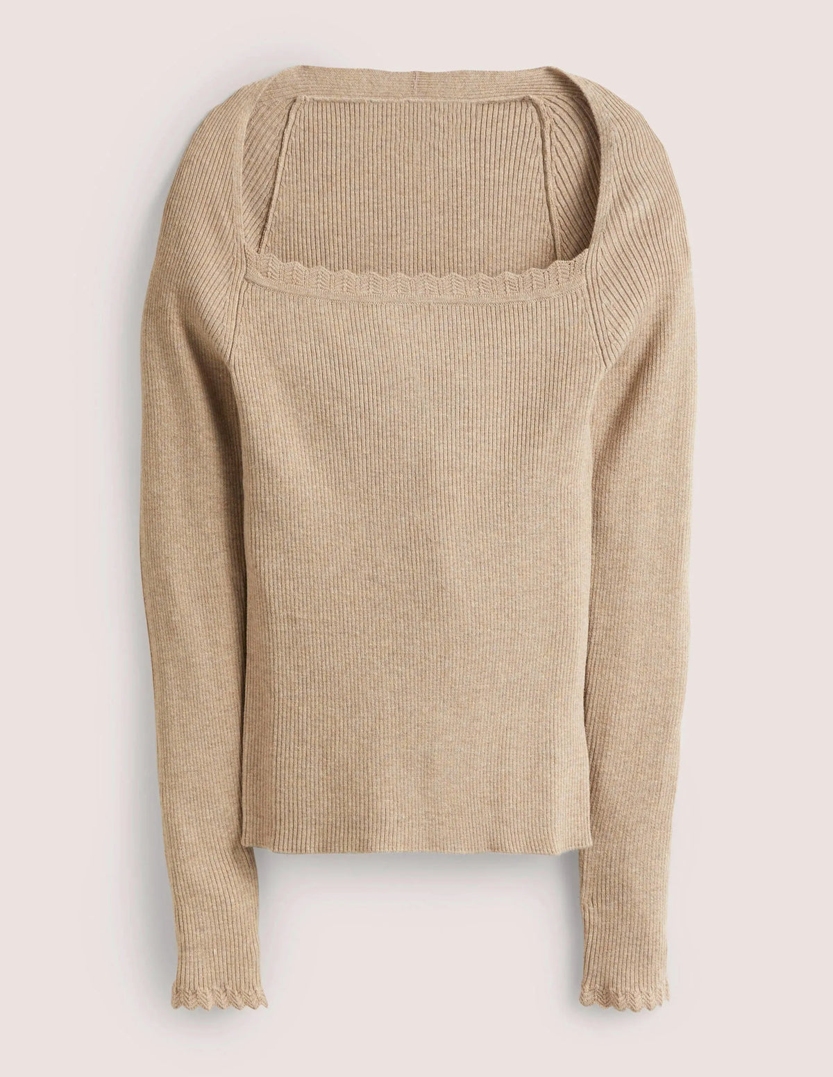Ribbed Square Neck Knitted Top-Chinchilla Melange