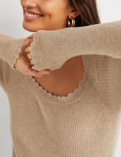 Ribbed Square Neck Knitted Top-Chinchilla Melange