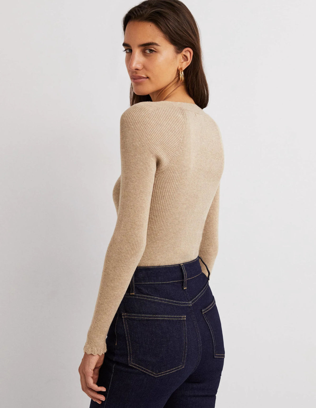 Ribbed Square Neck Knitted Top-Chinchilla Melange