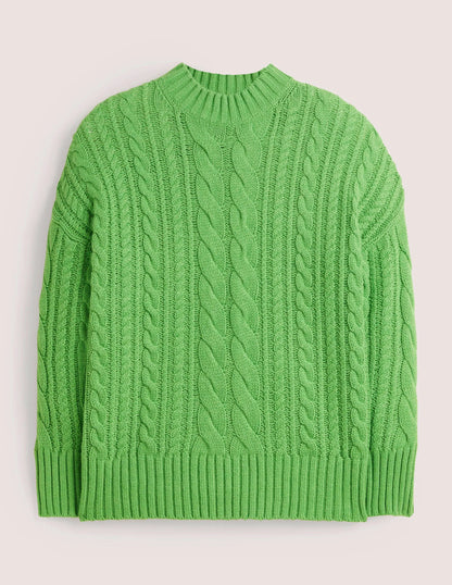 Cable Knit Sweater-Iguana Green