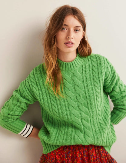 Cable Knit Sweater-Iguana Green