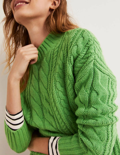 Cable Knit Sweater-Iguana Green