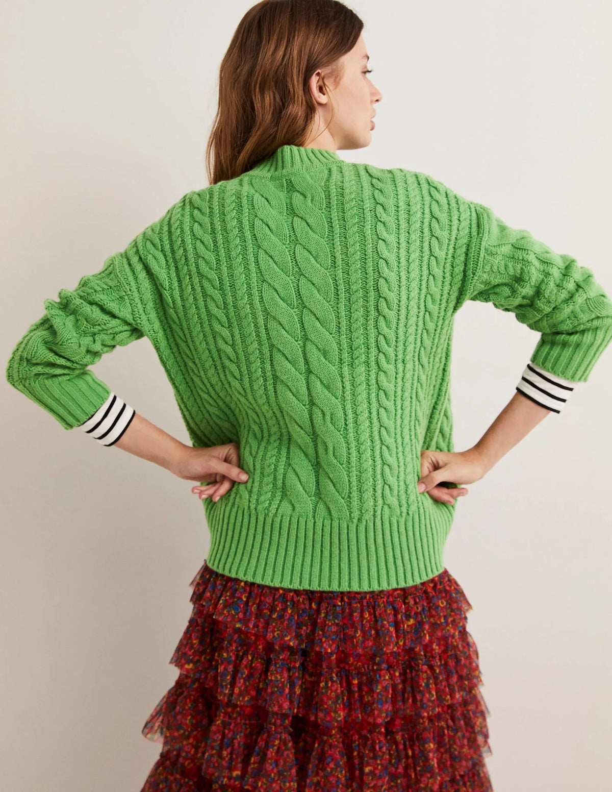 Cable Knit Sweater-Iguana Green