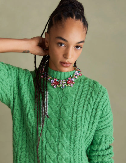 Cable Knit Sweater-Iguana Green