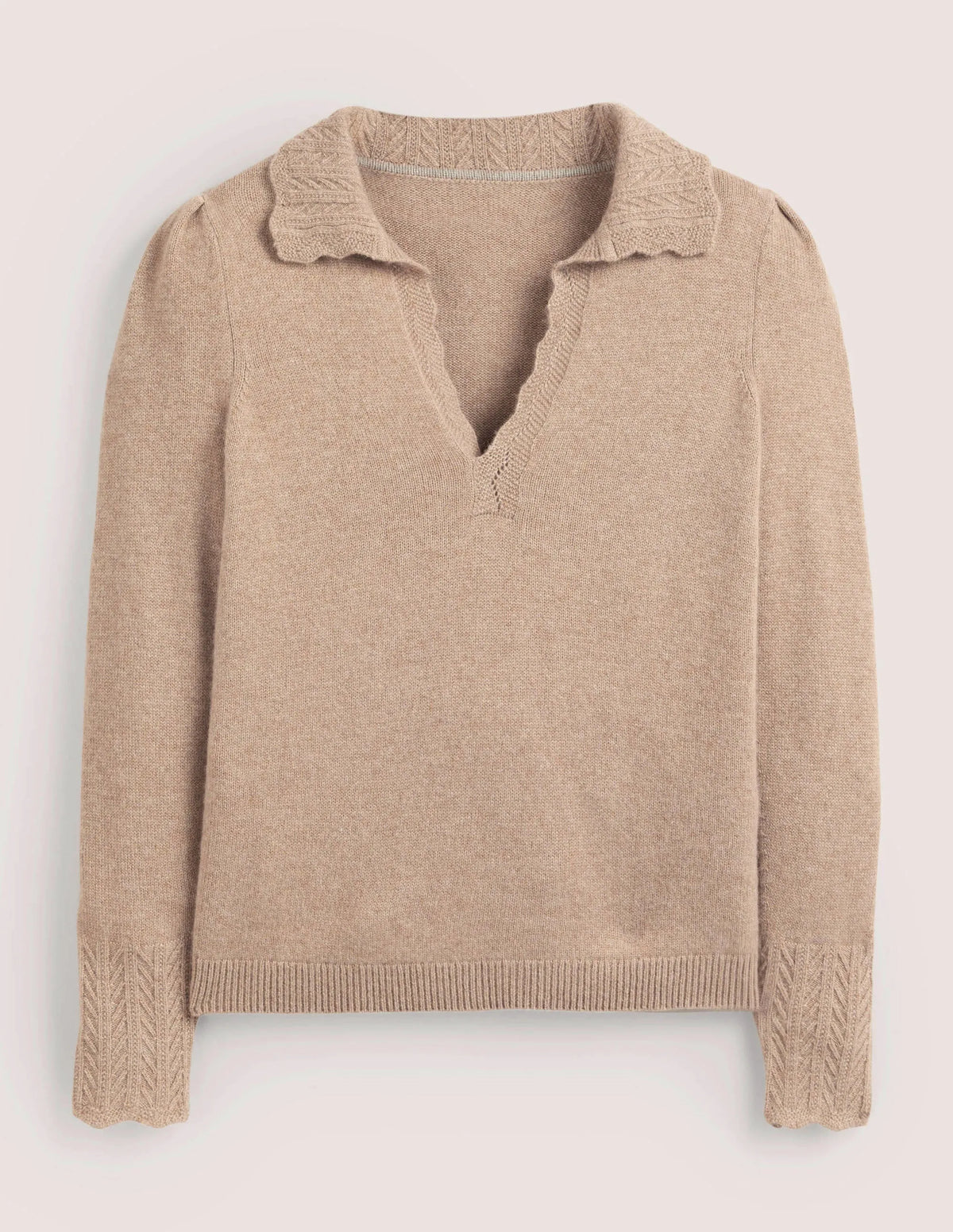 Cashmere Detail Collar Jumper-Camel Melange
