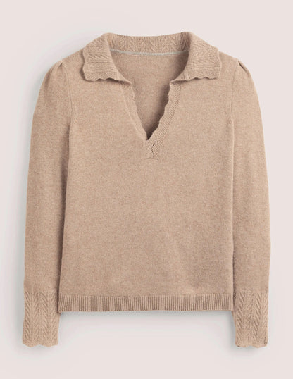 Cashmere Detail Collar Jumper-Camel Melange