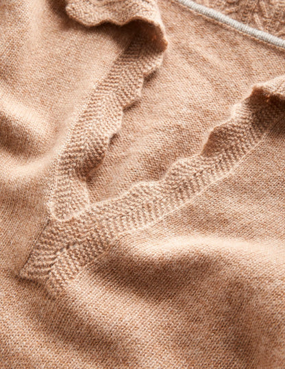 Cashmere Detail Collar Jumper-Camel Melange