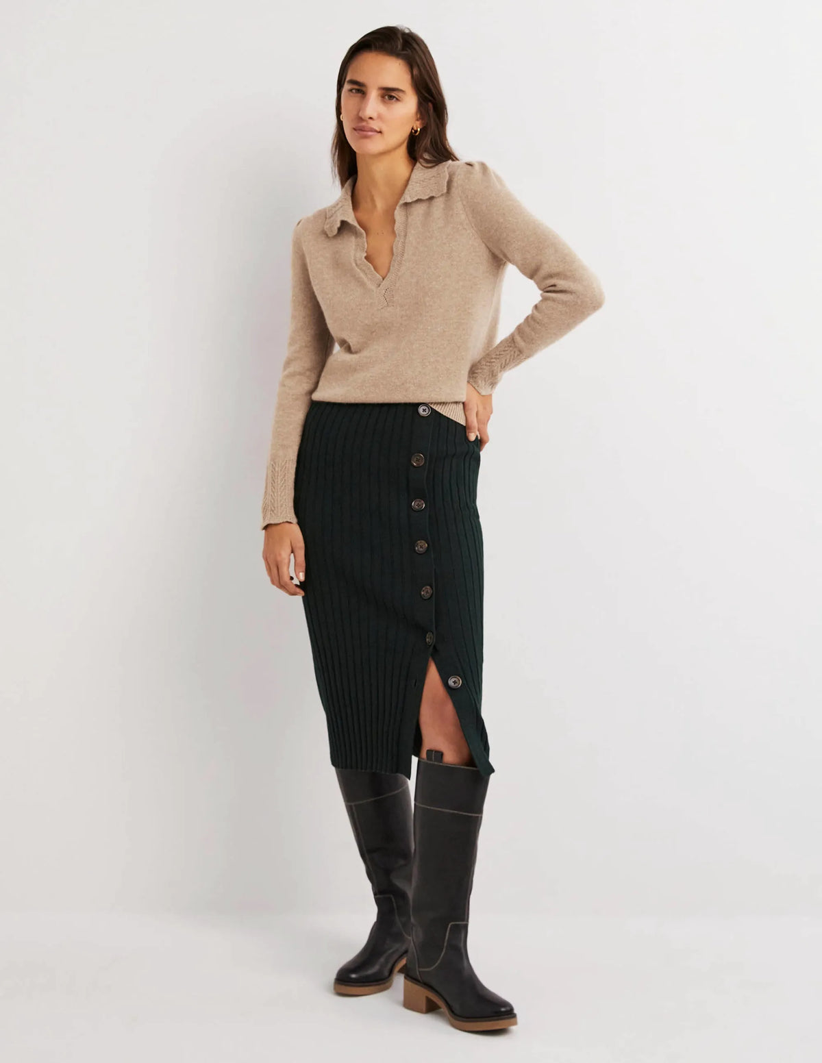 Cashmere Detail Collar Jumper-Camel Melange