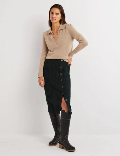 Cashmere Detail Collar Jumper-Camel Melange