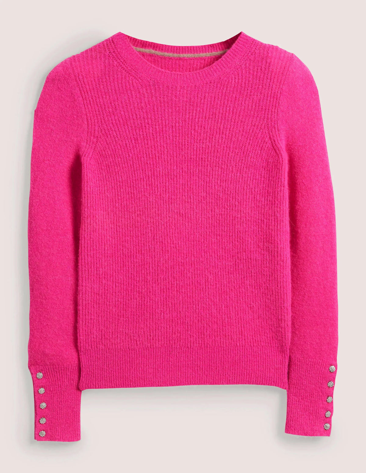 Jewel Button Fluffy Sweater-Wild Watermelon Pink