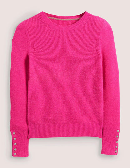 Jewel Button Fluffy Sweater-Wild Watermelon Pink