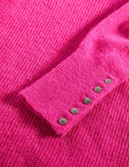 Jewel Button Fluffy Sweater-Wild Watermelon Pink