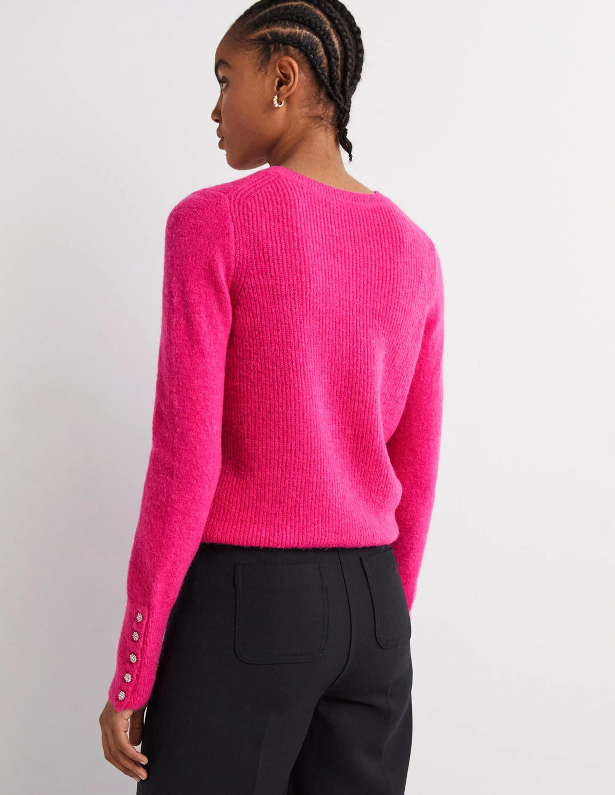 Jewel Button Fluffy Sweater-Wild Watermelon Pink