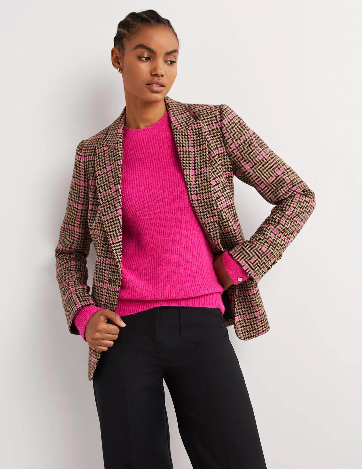 Jewel Button Fluffy Sweater-Wild Watermelon Pink