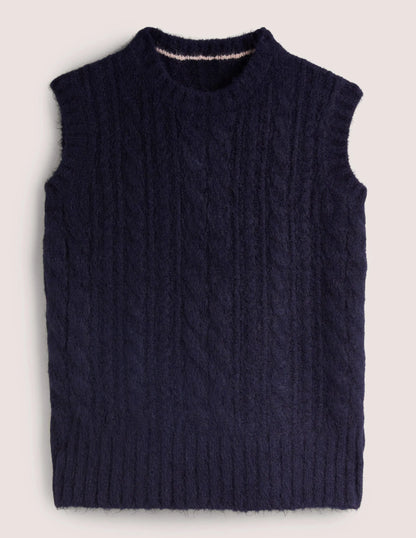 Relaxed Cable Sweater Vest-Navy
