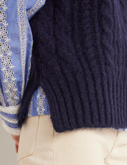 Relaxed Cable Sweater Vest-Navy