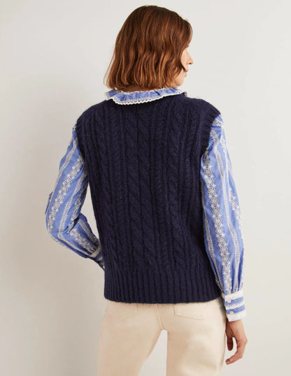 Relaxed Cable Sweater Vest-Navy