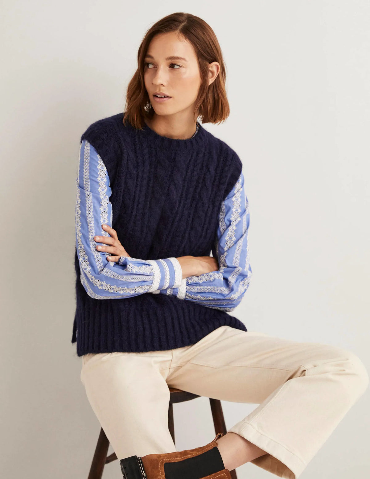 Relaxed Cable Sweater Vest-Navy