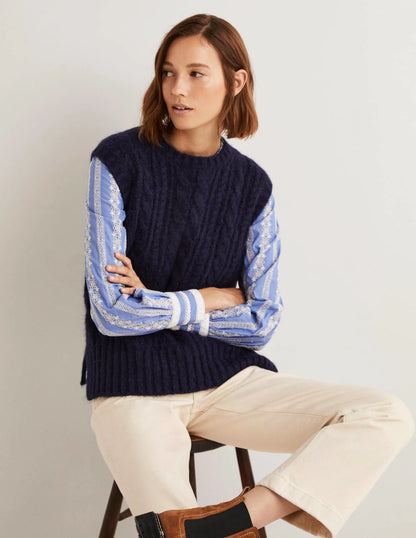 Relaxed Cable Sweater Vest-Navy