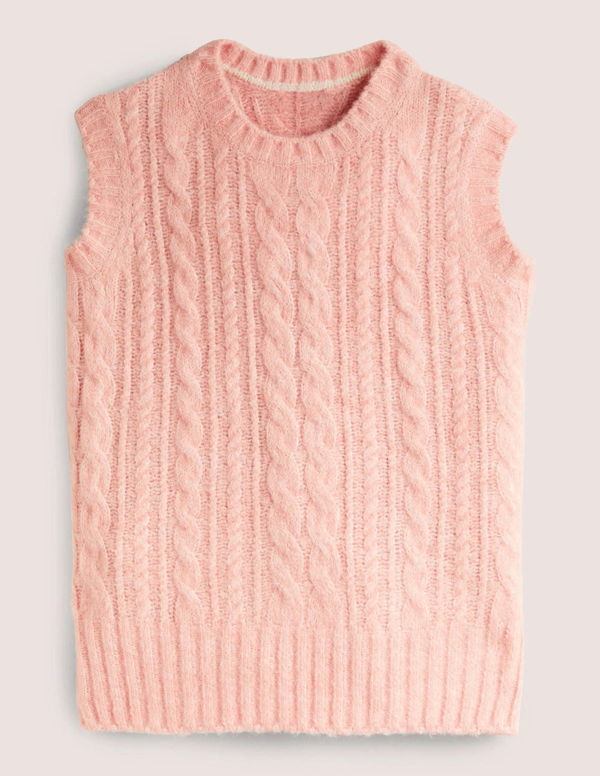 Relaxed Cable Sweater Vest-Pink Frosting