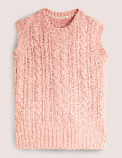 Relaxed Cable Sweater Vest-Pink Frosting