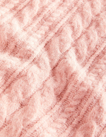 Relaxed Cable Sweater Vest-Pink Frosting