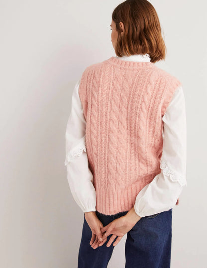 Relaxed Cable Sweater Vest-Pink Frosting