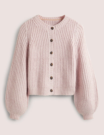 Light Pink Chunky Ribbed Fluffy Cardigan-Cameo Pink Sparkle