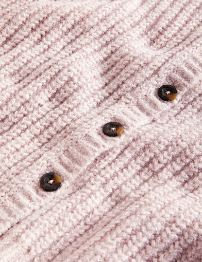 Light Pink Chunky Ribbed Fluffy Cardigan-Cameo Pink Sparkle