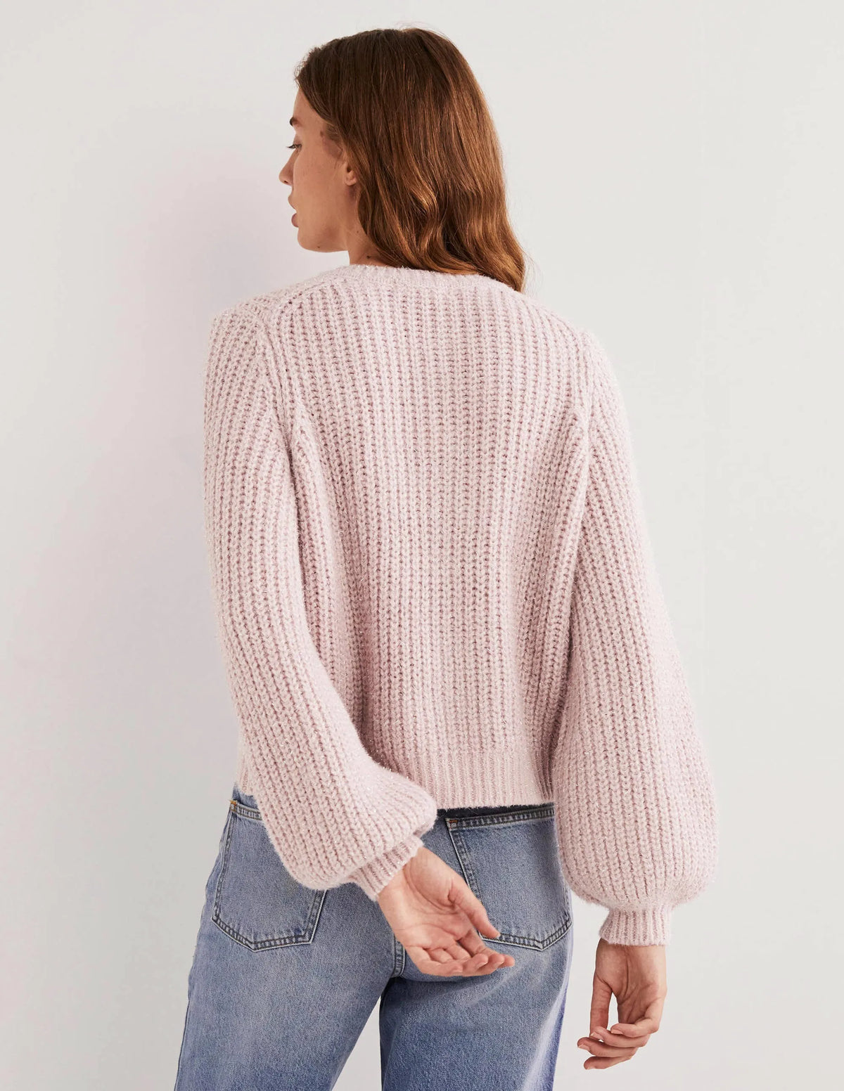 Light Pink Chunky Ribbed Fluffy Cardigan-Cameo Pink Sparkle