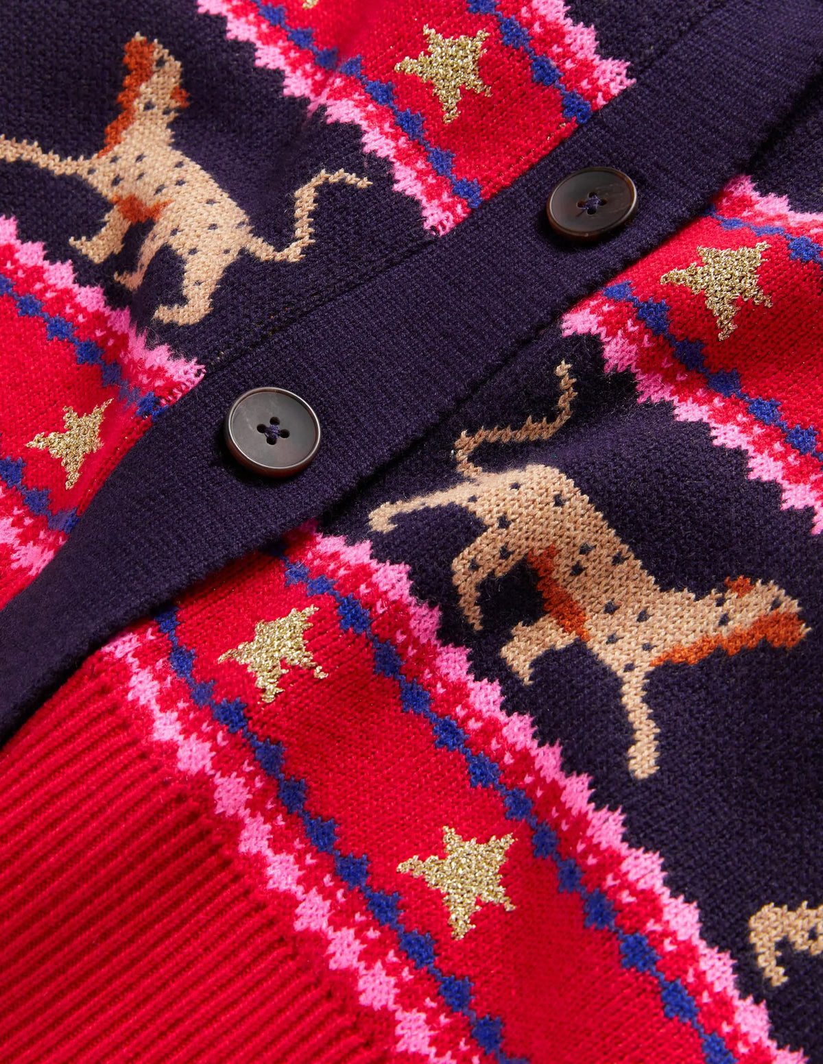 Oversized V-neck Cardigan-Navy Jacquard Leopard