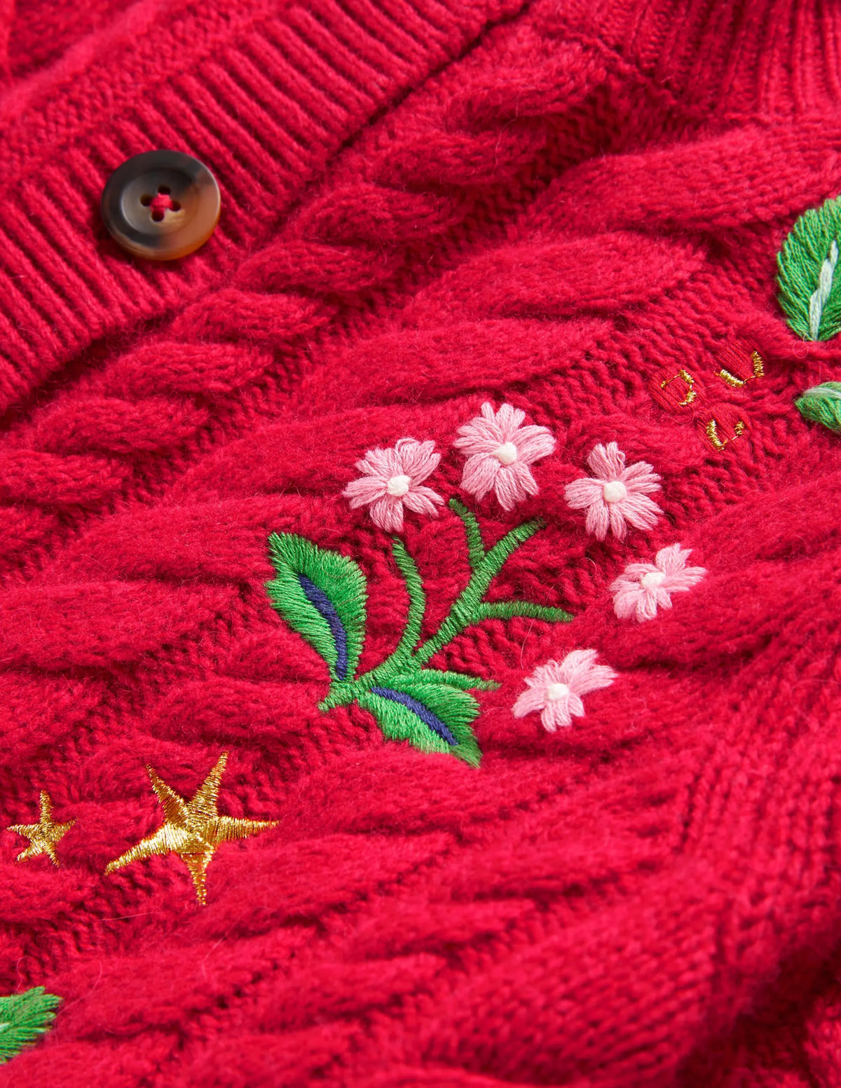 Embroidered Cropped Cardigan-Rockabilly Red Embroidery