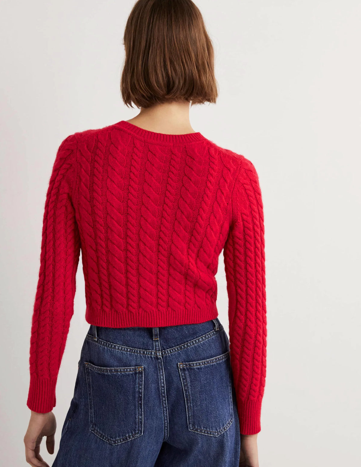 Embroidered Cropped Cardigan-Rockabilly Red Embroidery