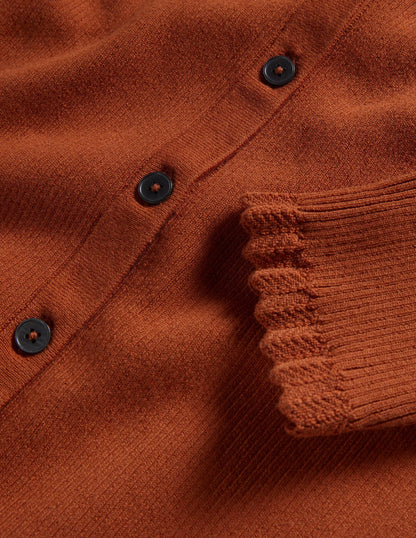Ribbed Sweetheart Cardigan-Rust