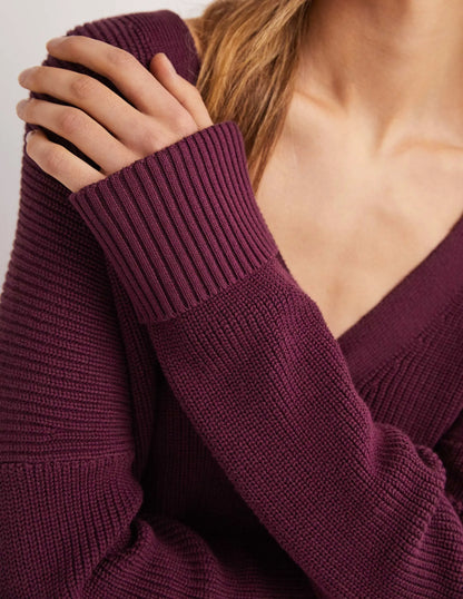 Turn Back Rib Cardigan-Berry
