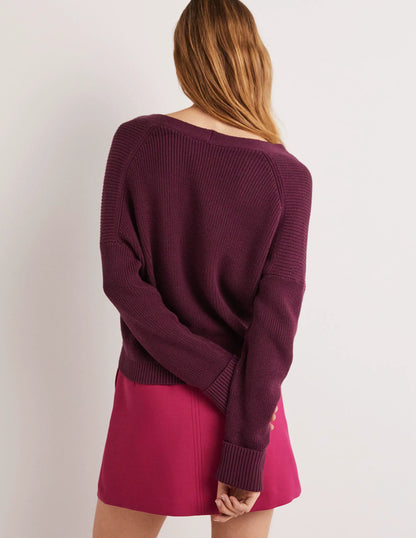 Turn Back Rib Cardigan-Berry