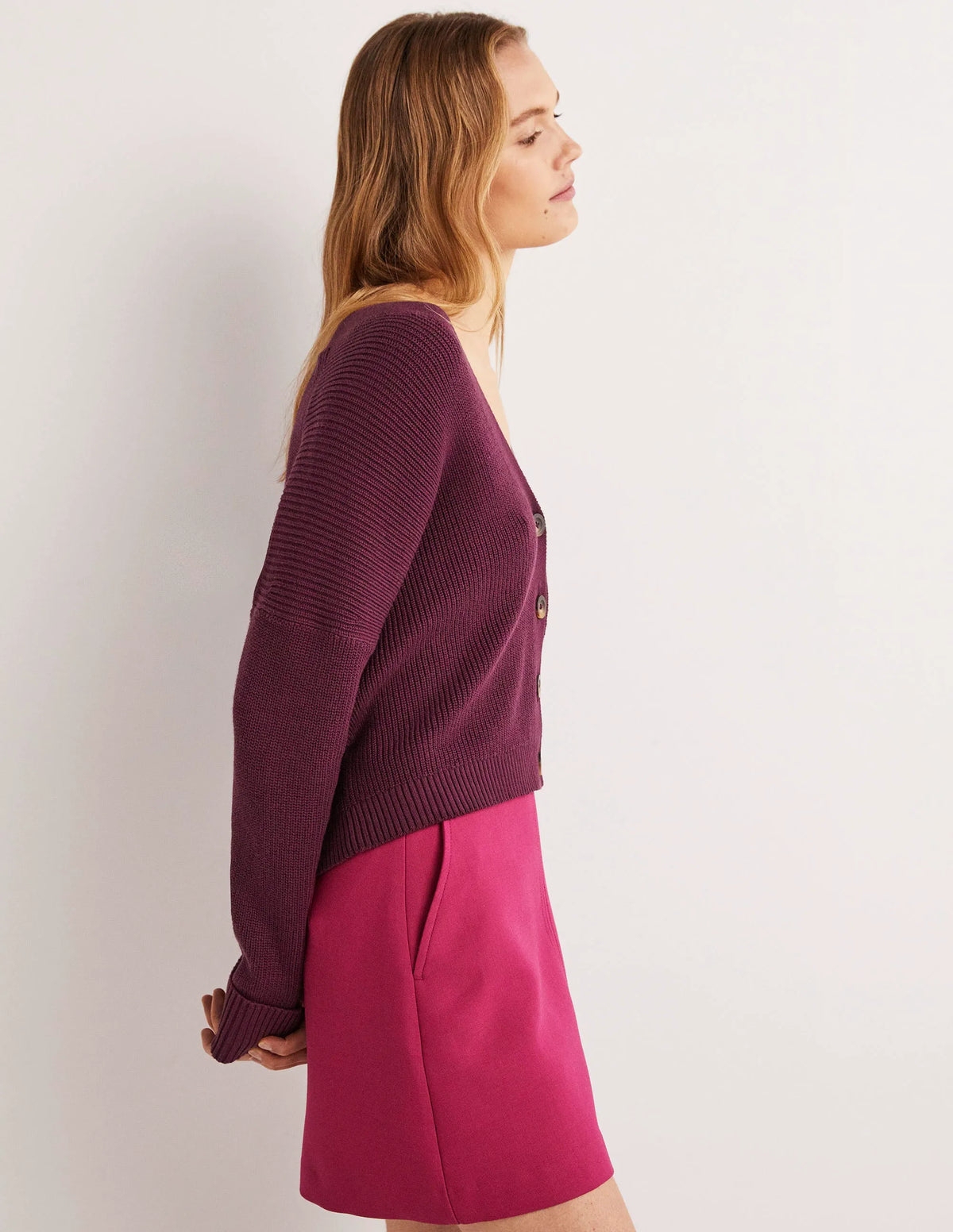 Turn Back Rib Cardigan-Berry