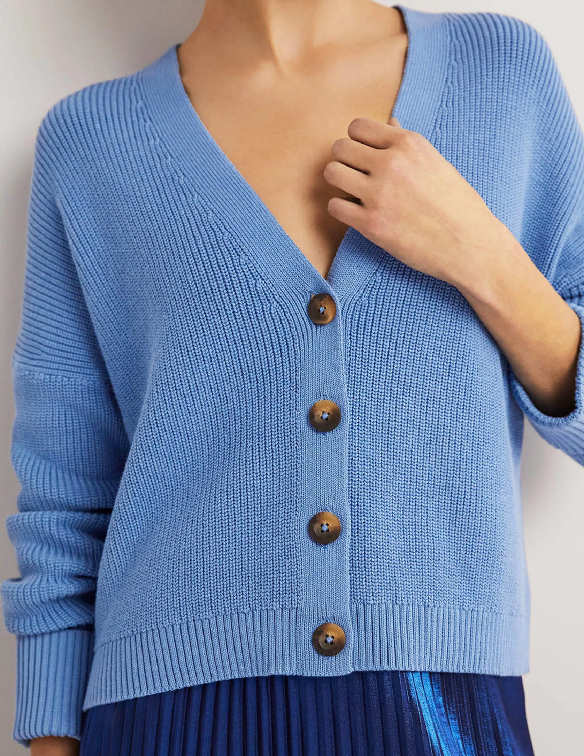 Turn Back Rib Cardigan-Riviera Blue