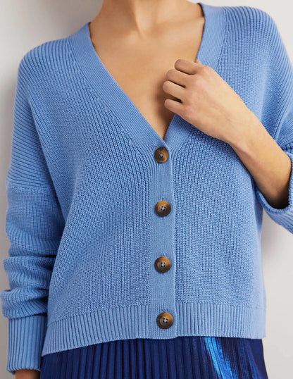 Turn Back Rib Cardigan-Riviera Blue