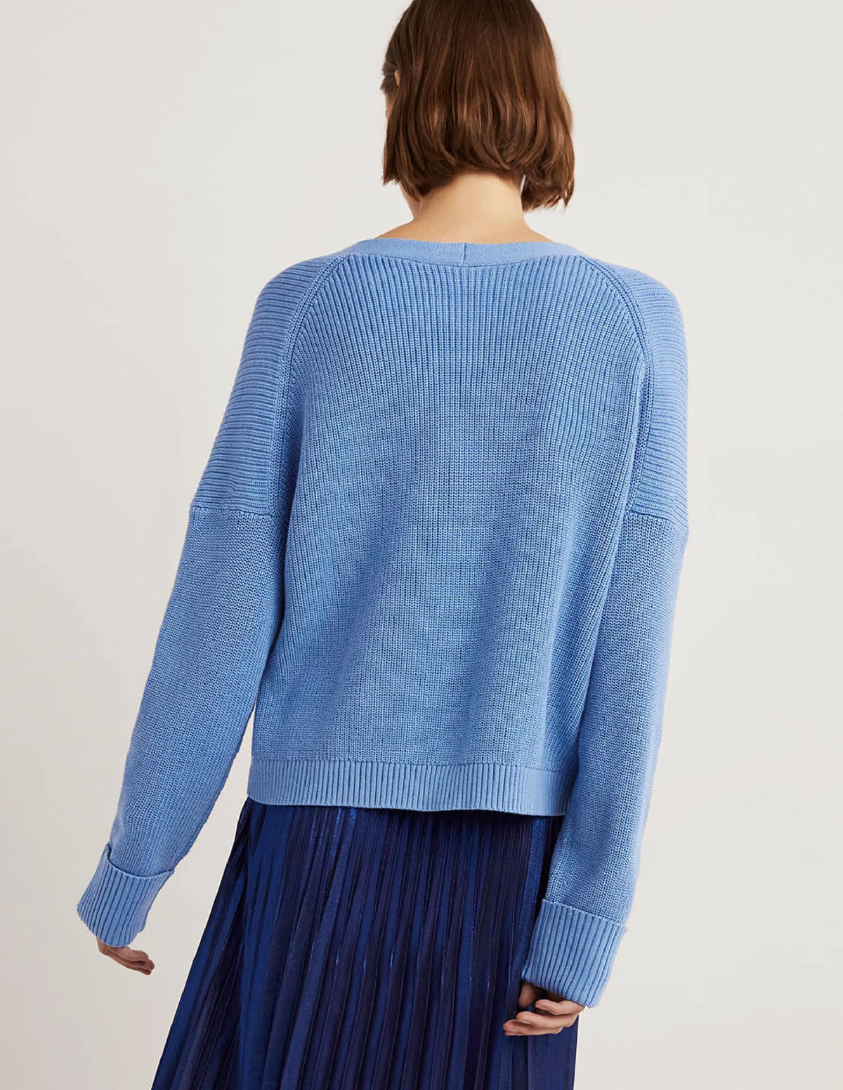 Turn Back Rib Cardigan-Riviera Blue