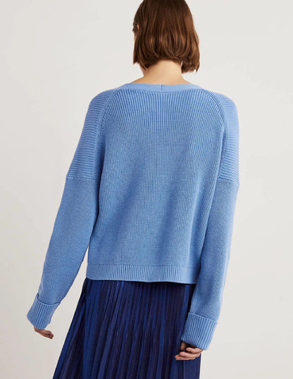 Turn Back Rib Cardigan-Riviera Blue