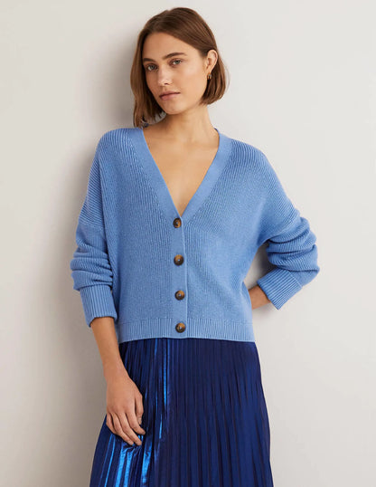 Turn Back Rib Cardigan-Riviera Blue