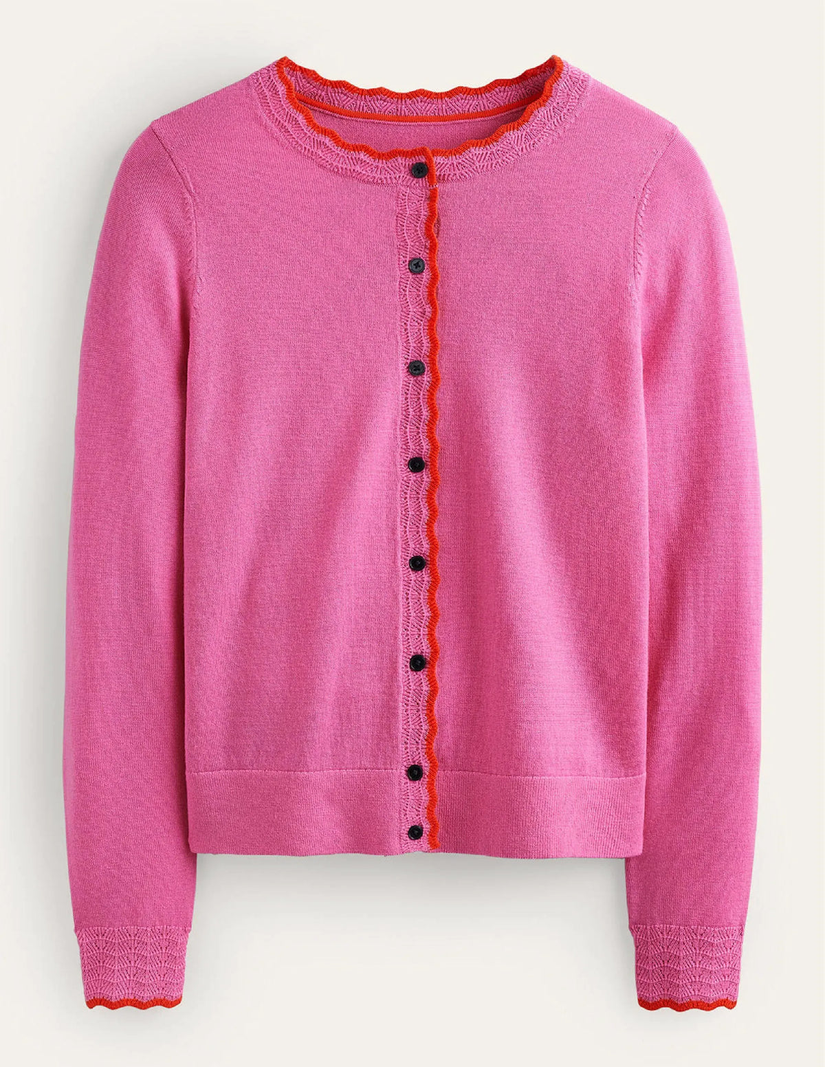 Merino Scalloped Cardigan-Mid Pink
