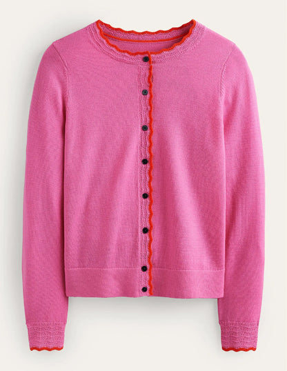 Merino Scalloped Cardigan-Mid Pink