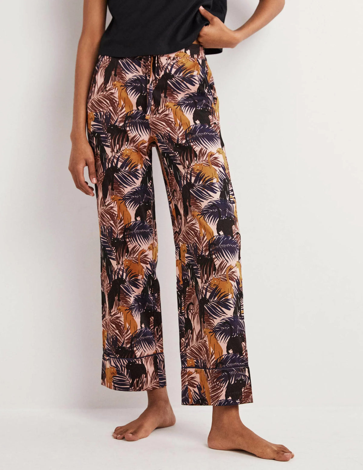 Easy Cotton Sleep Bottoms-Milkshake, Tropic Panther