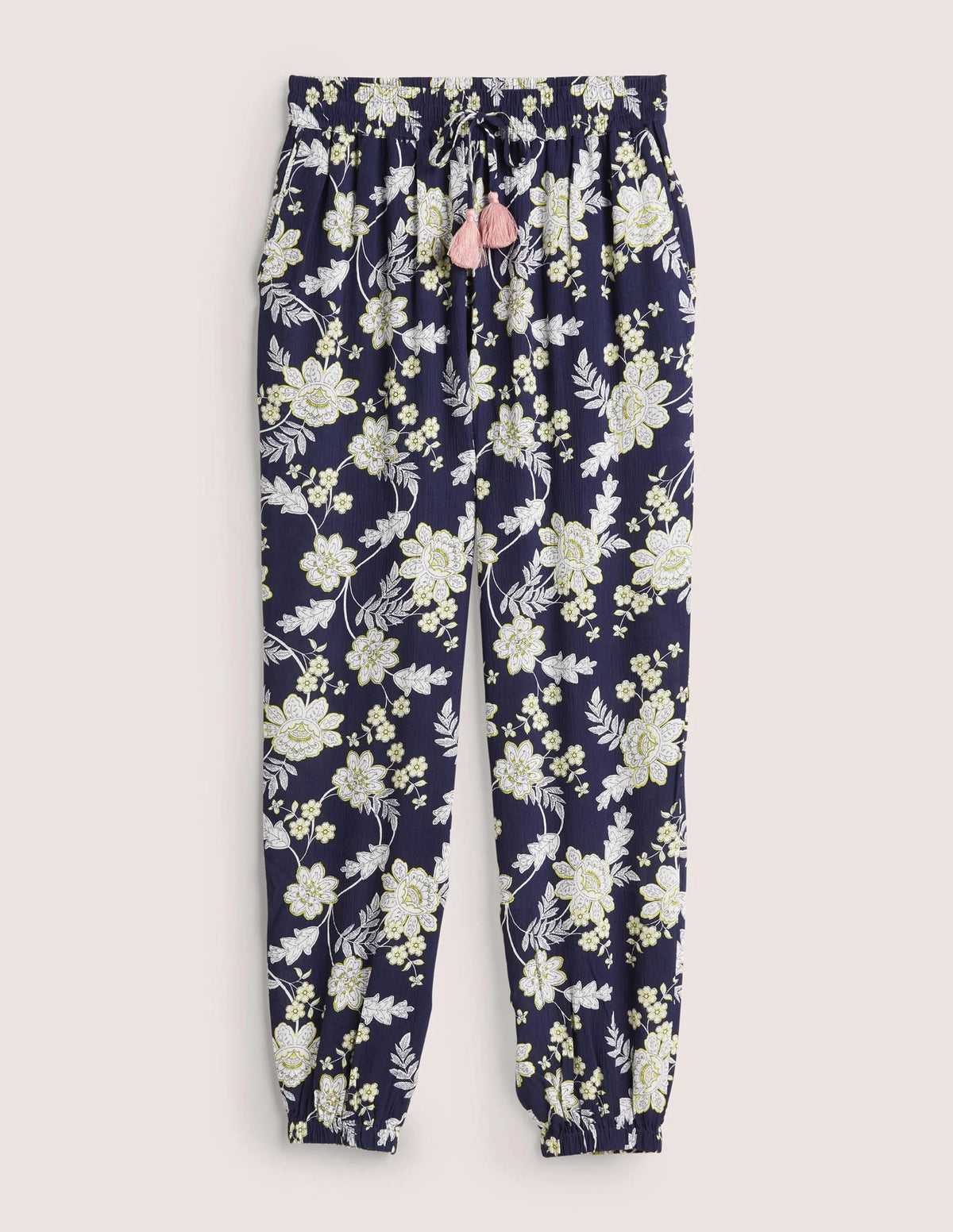 Crinkle Tapered Pants-French Navy, Chintz Bloom