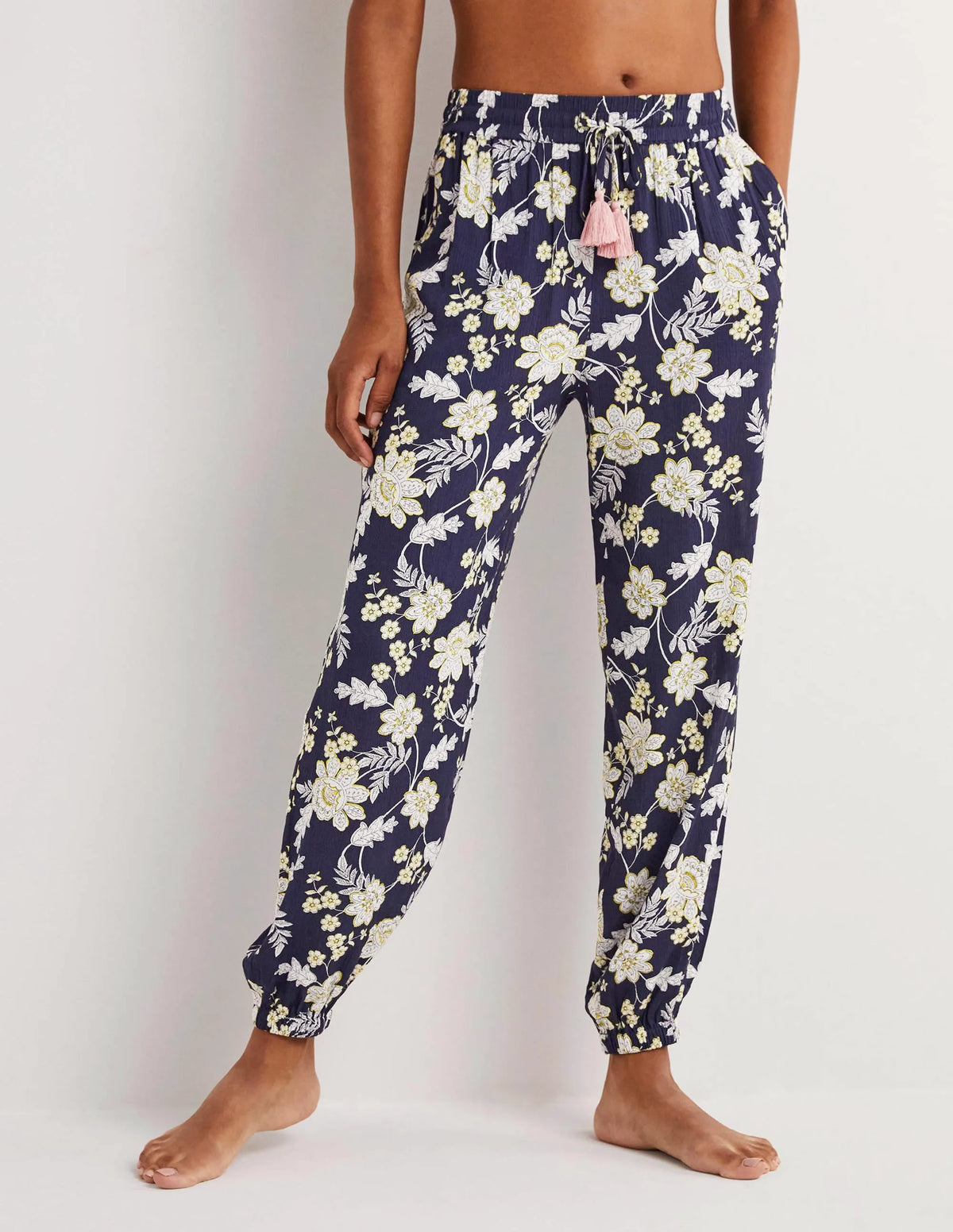 Crinkle Tapered Pants-French Navy, Chintz Bloom