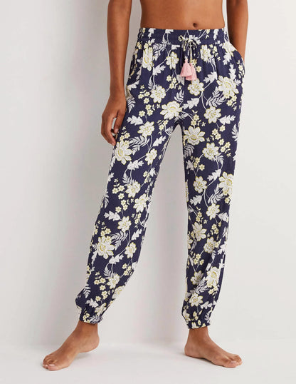 Crinkle Tapered Pants-French Navy, Chintz Bloom
