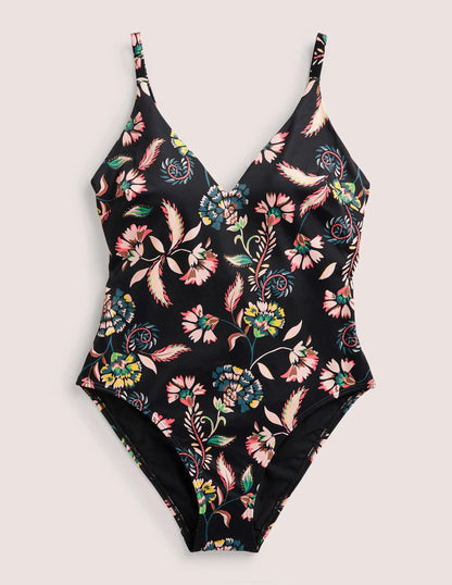 Cross Strap Low Back Swimsuit-Nero, Blossom Pome
