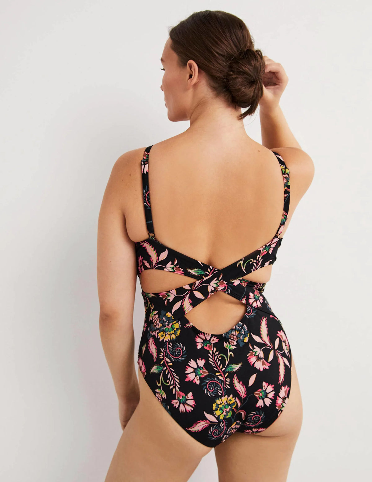 Cross Strap Low Back Swimsuit-Nero, Blossom Pome
